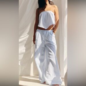 Women's White Striped Wide-Leg Pants and Bandeau Top